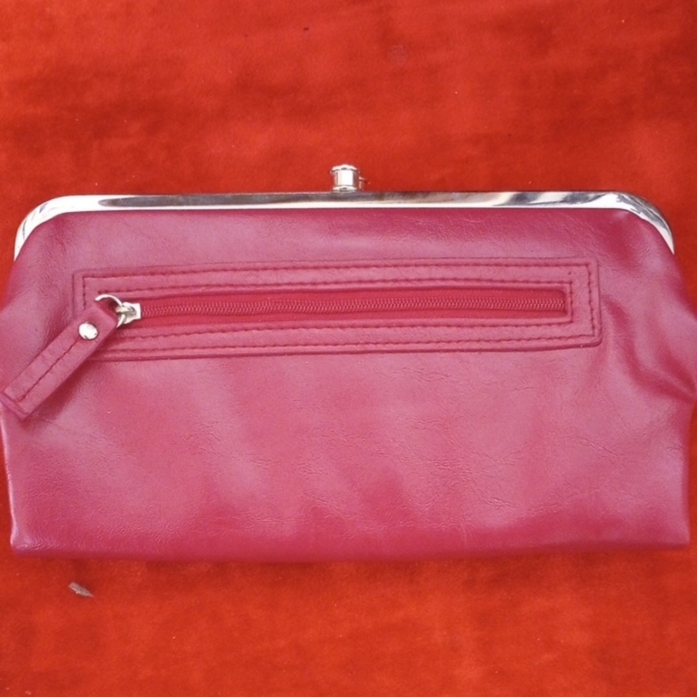 Chic Red Leather Wristlet Clutch
